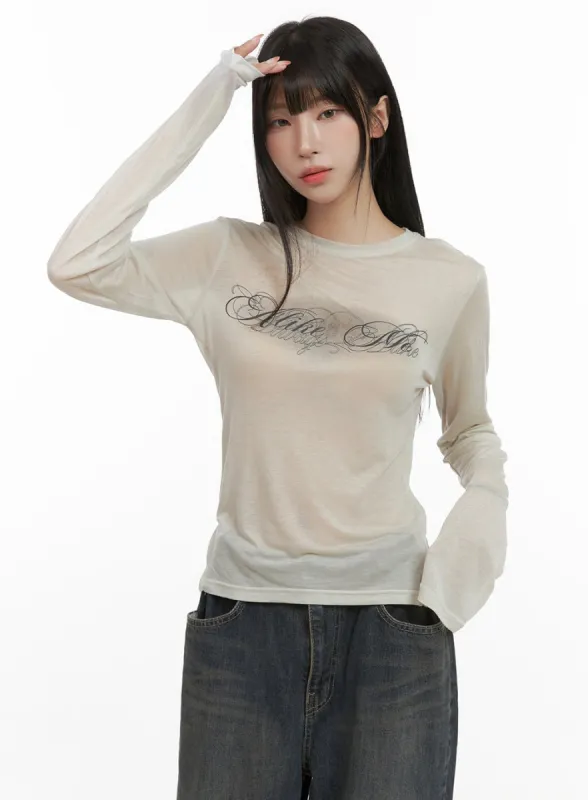 Sheer Graphic Long Sleeve Tee CG430 sold by Lewkin