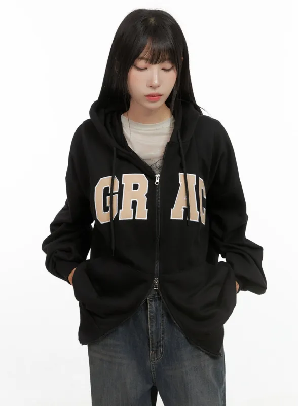 Two-Way Zip-Up Embroidered Hoodie CG430 sold by Lewkin