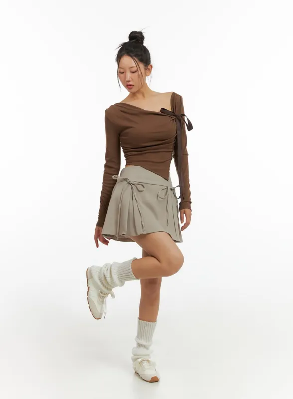 Ribbon Pleated Mini Skirt IS402 sold by Lewkin