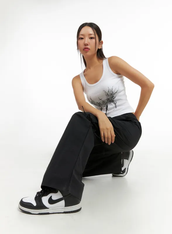 Graphic U-Neck Tank Crop Top IS402 sold by Lewkin