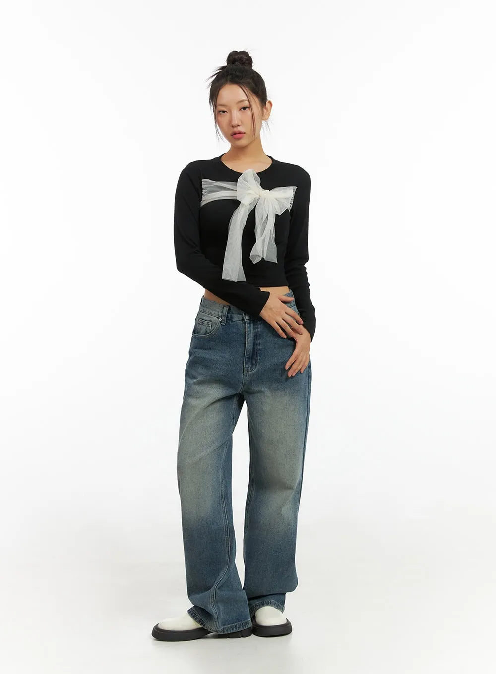 Ribbon Tied Long Sleeve Top IS402 sold by Lewkin product image thumbnail 2