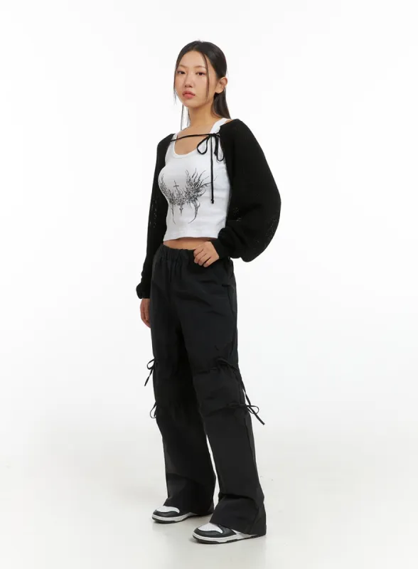 Shirred Ribbon Banded Wide-Leg Pants IS402 sold by Lewkin