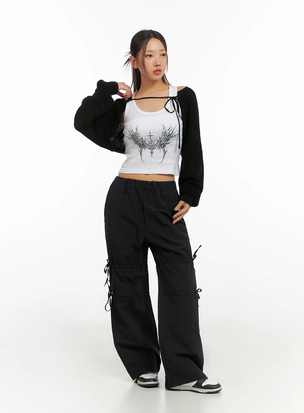 Shirred Ribbon Banded Wide-Leg Pants IS402 sold by Lewkin product image thumbnail 3