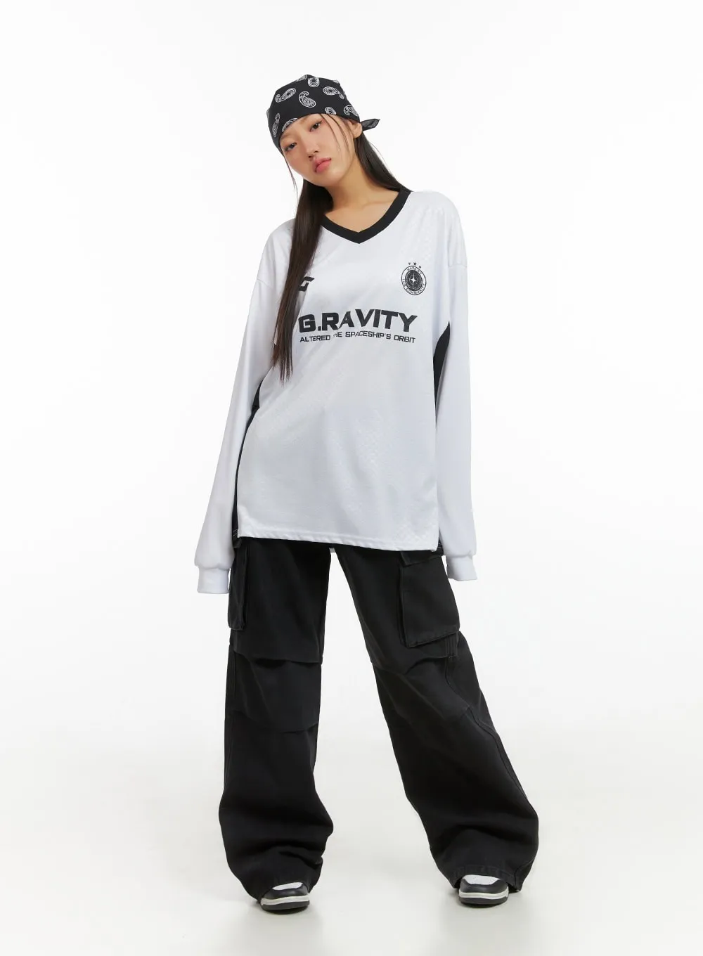 Mesh V-Neck Lettering Jersey Top IS402 sold by Lewkin product image thumbnail 3