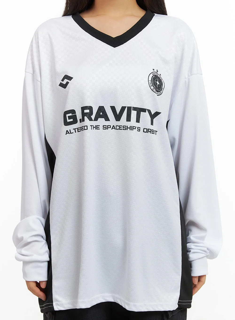 Mesh V-Neck Lettering Jersey Top IS402 sold by Lewkin product image thumbnail 4