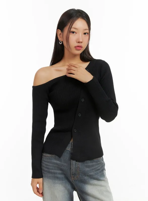 One-Shoulder Buttoned Slim Cardigan IS402 sold by Lewkin