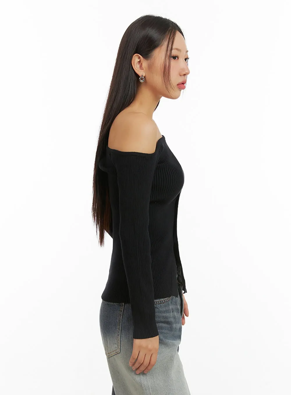 One-Shoulder Buttoned Slim Cardigan IS402 sold by Lewkin product image thumbnail 5