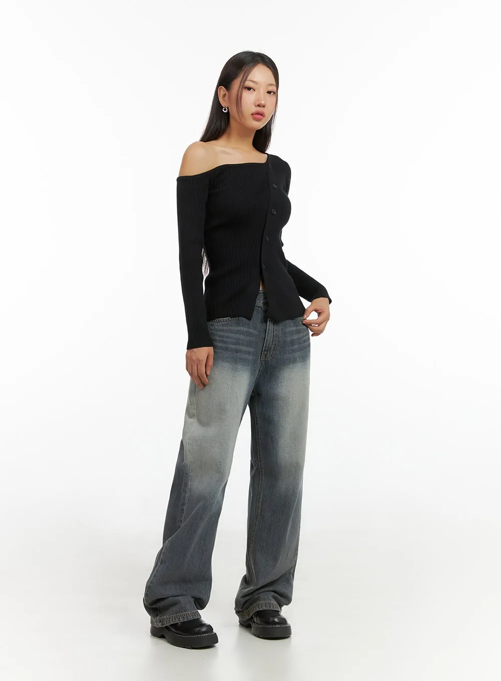 One-Shoulder Buttoned Slim Cardigan IS402 sold by Lewkin product image thumbnail 2