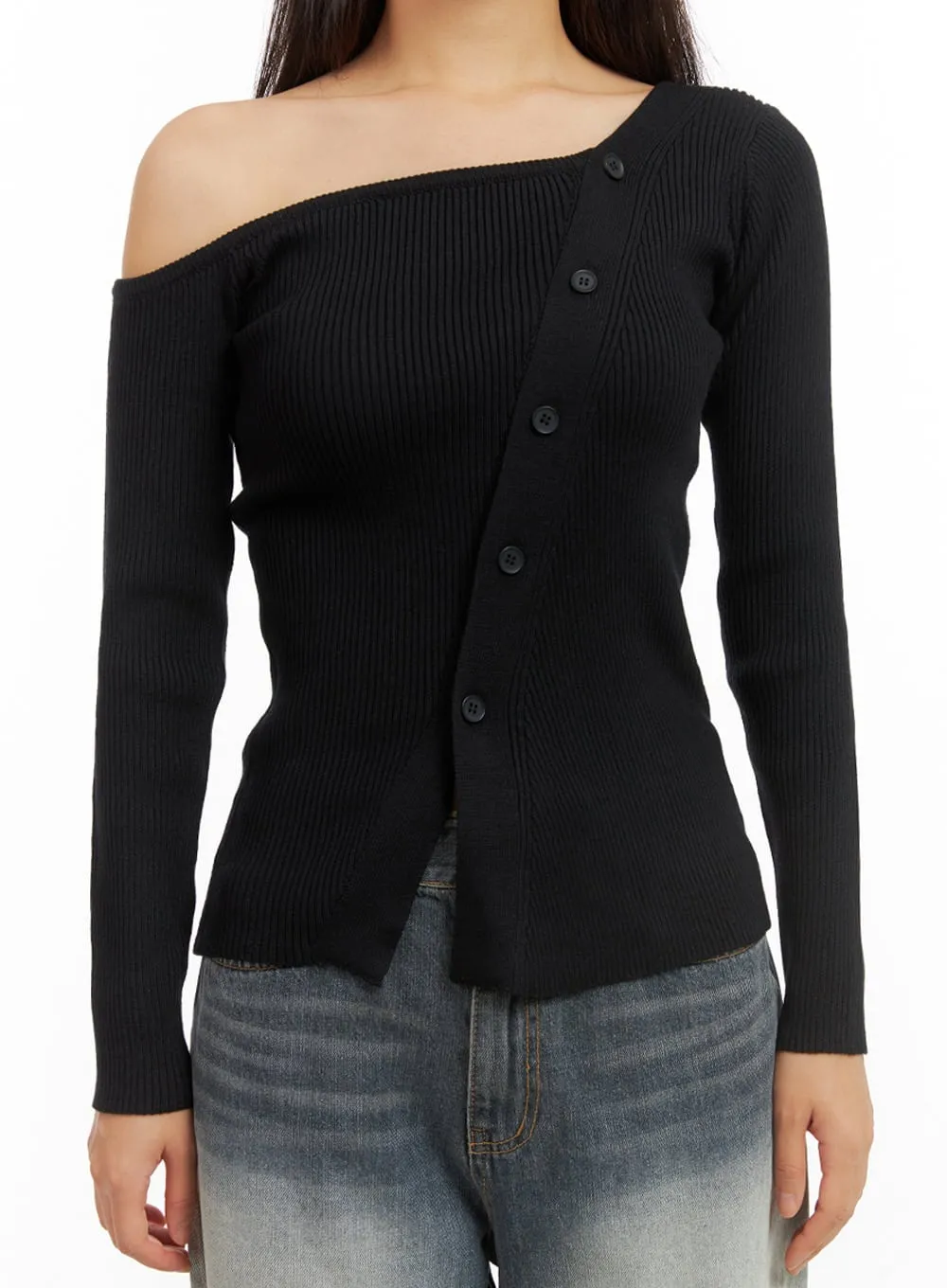 One-Shoulder Buttoned Slim Cardigan IS402 sold by Lewkin product image thumbnail 3