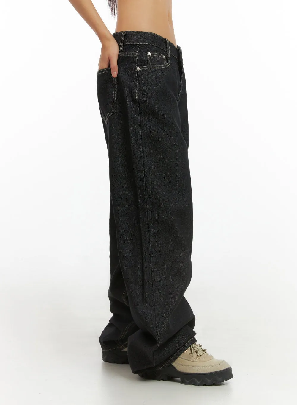 Clover Stitched Baggy Jeans IS402 sold by Lewkin product image thumbnail 4