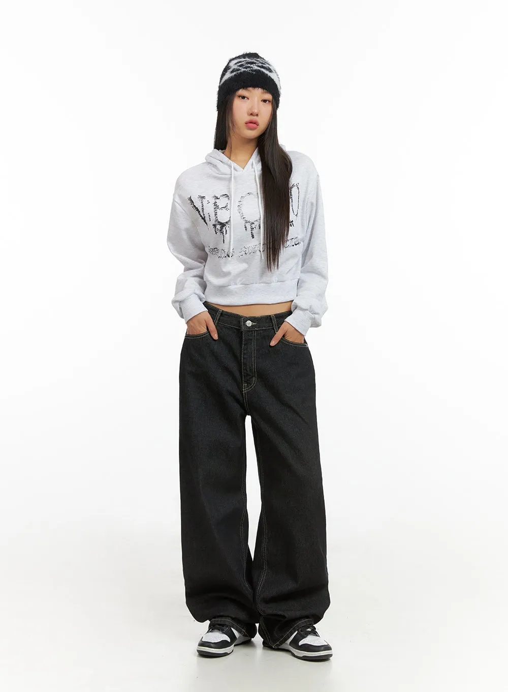 Clover Stitched Baggy Jeans IS402 sold by Lewkin product image thumbnail 3