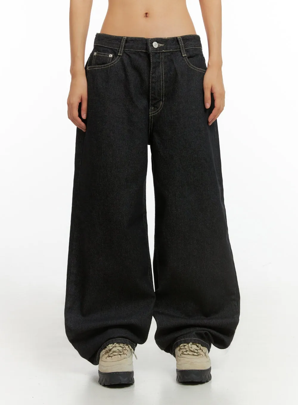 Clover Stitched Baggy Jeans IS402 sold by Lewkin product image thumbnail 2