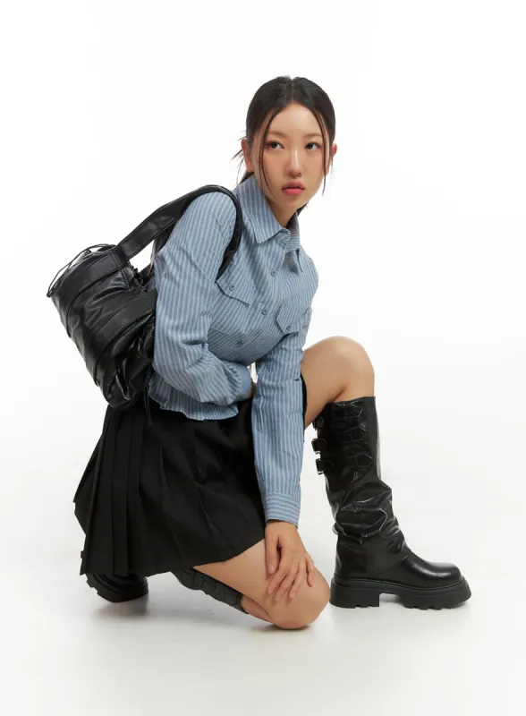 Pintuck Stripe Buttoned Crop Shirt IS402 sold by Lewkin