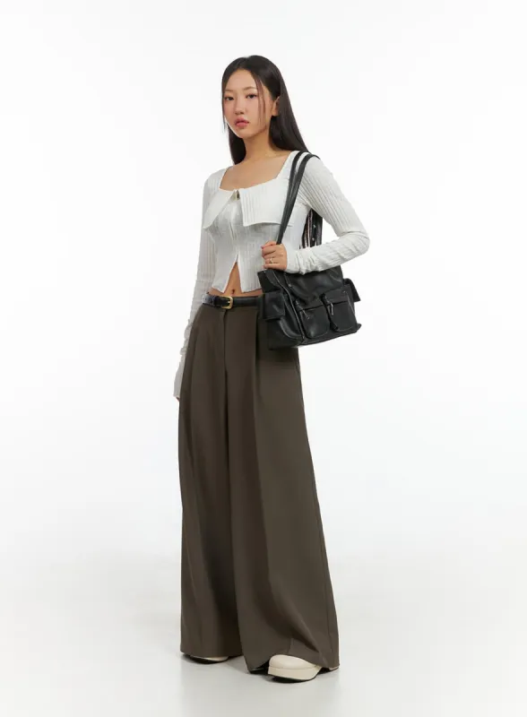 Pintuck Wide-Leg Tailored Pants IS402 sold by Lewkin