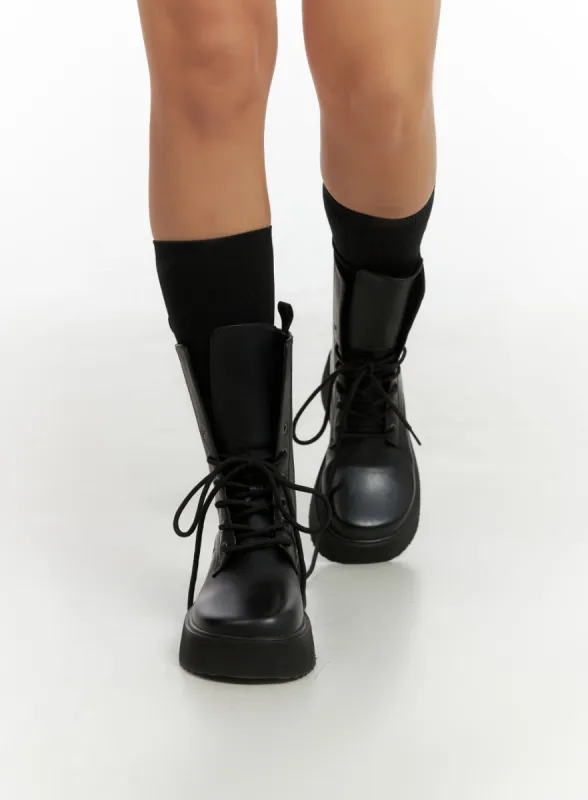 Lace-Up Faux Leather Midi Boots IS402 sold by Lewkin