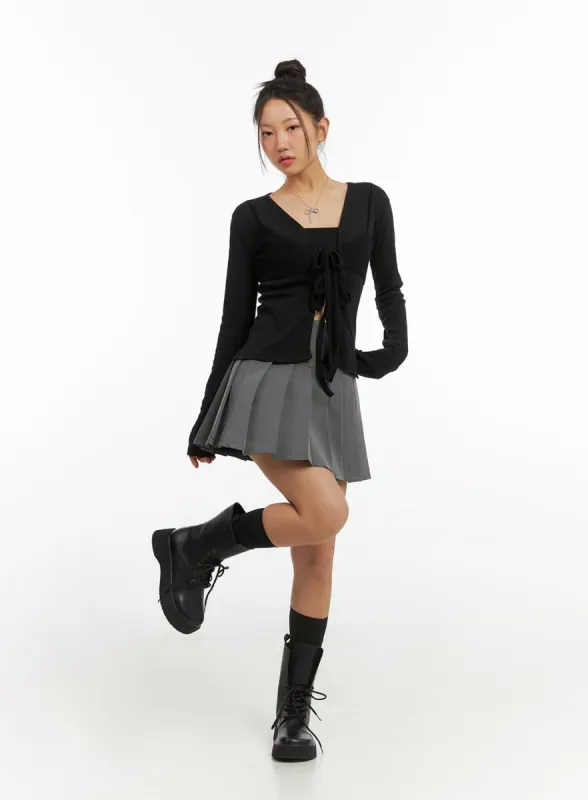 Buckle Pleated Mini Skirt IS402 sold by Lewkin