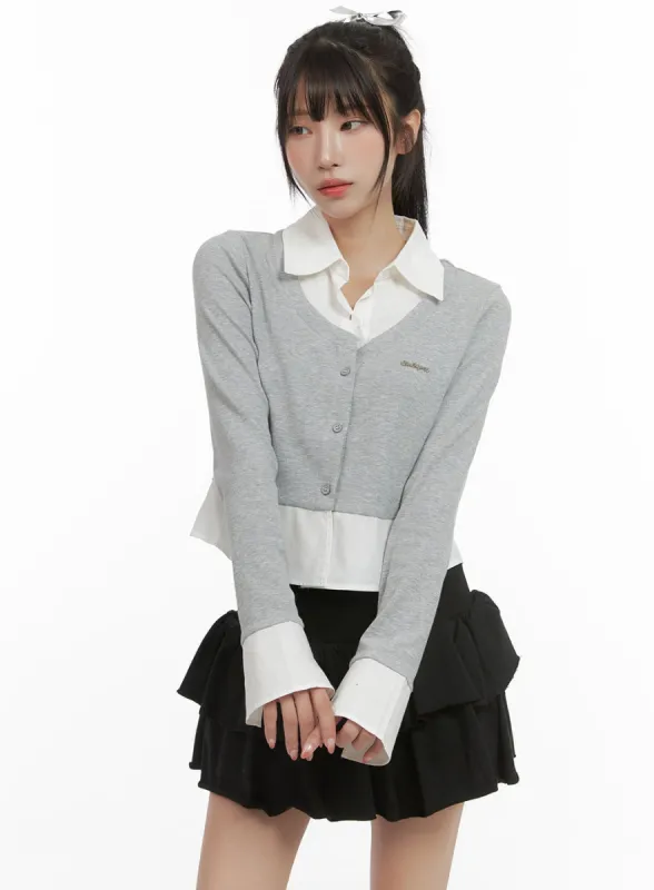 Collar Buttoned Crop Cardigan CS403 sold by Lewkin