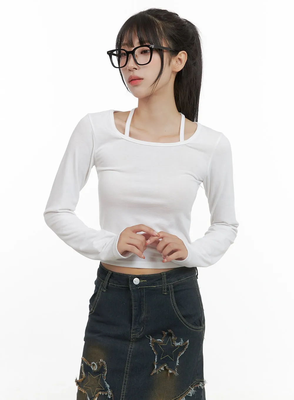 Halter Neck Slim Fit Crop Top CS403 sold by Lewkin
