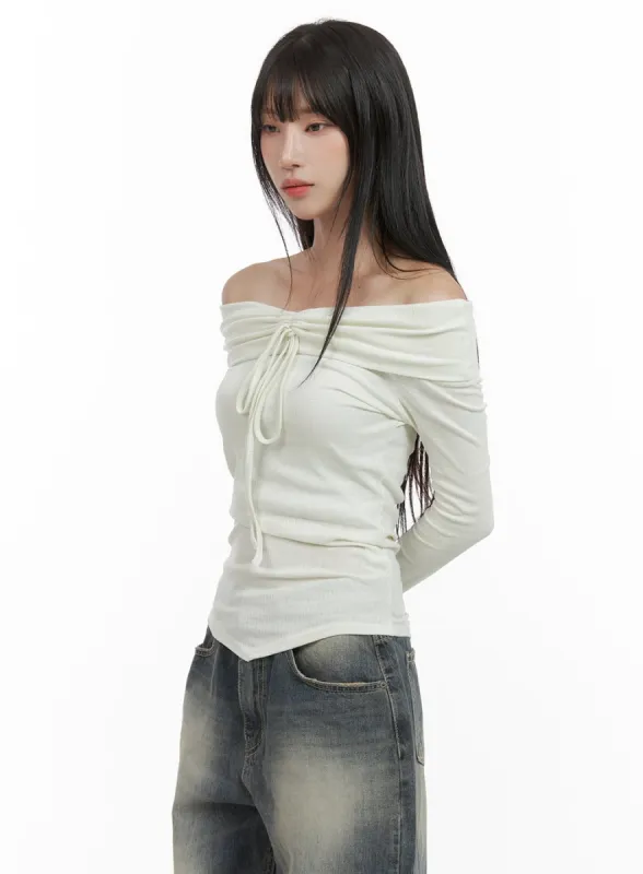 Ribbon Shirred Off Shoulder Top CS403 sold by Lewkin