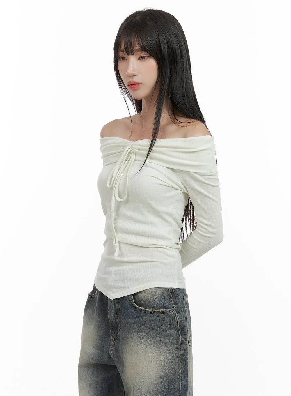 Ribbon Shirred Off Shoulder Top CS403 sold by Lewkin