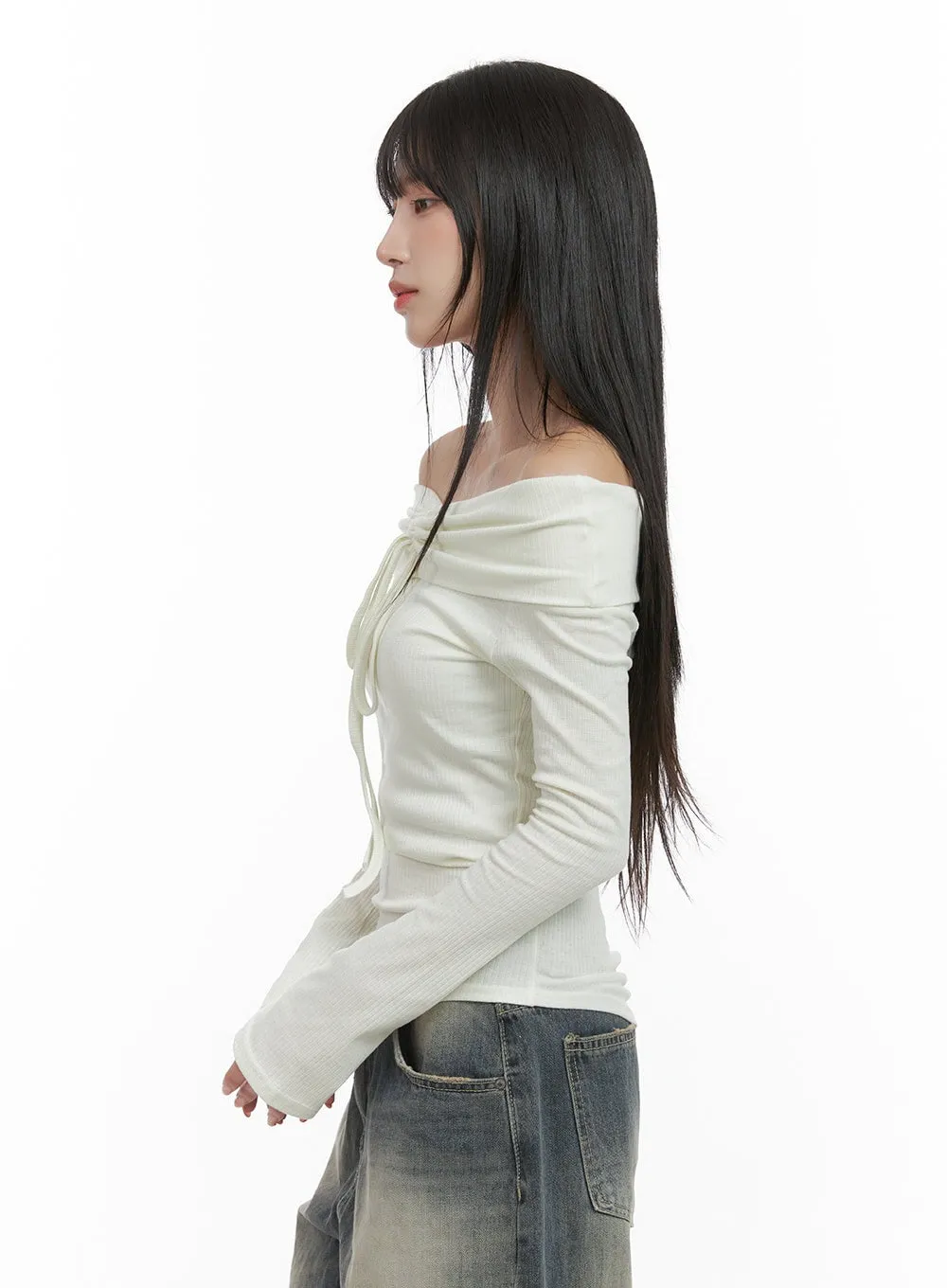 Ribbon Shirred Off Shoulder Top CS403 sold by Lewkin product image thumbnail 5