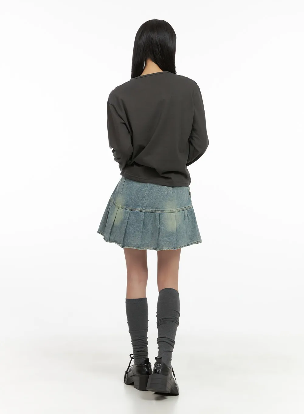 Buckle Pleated Denim Mini Skirt CS403 sold by Lewkin product image thumbnail 4