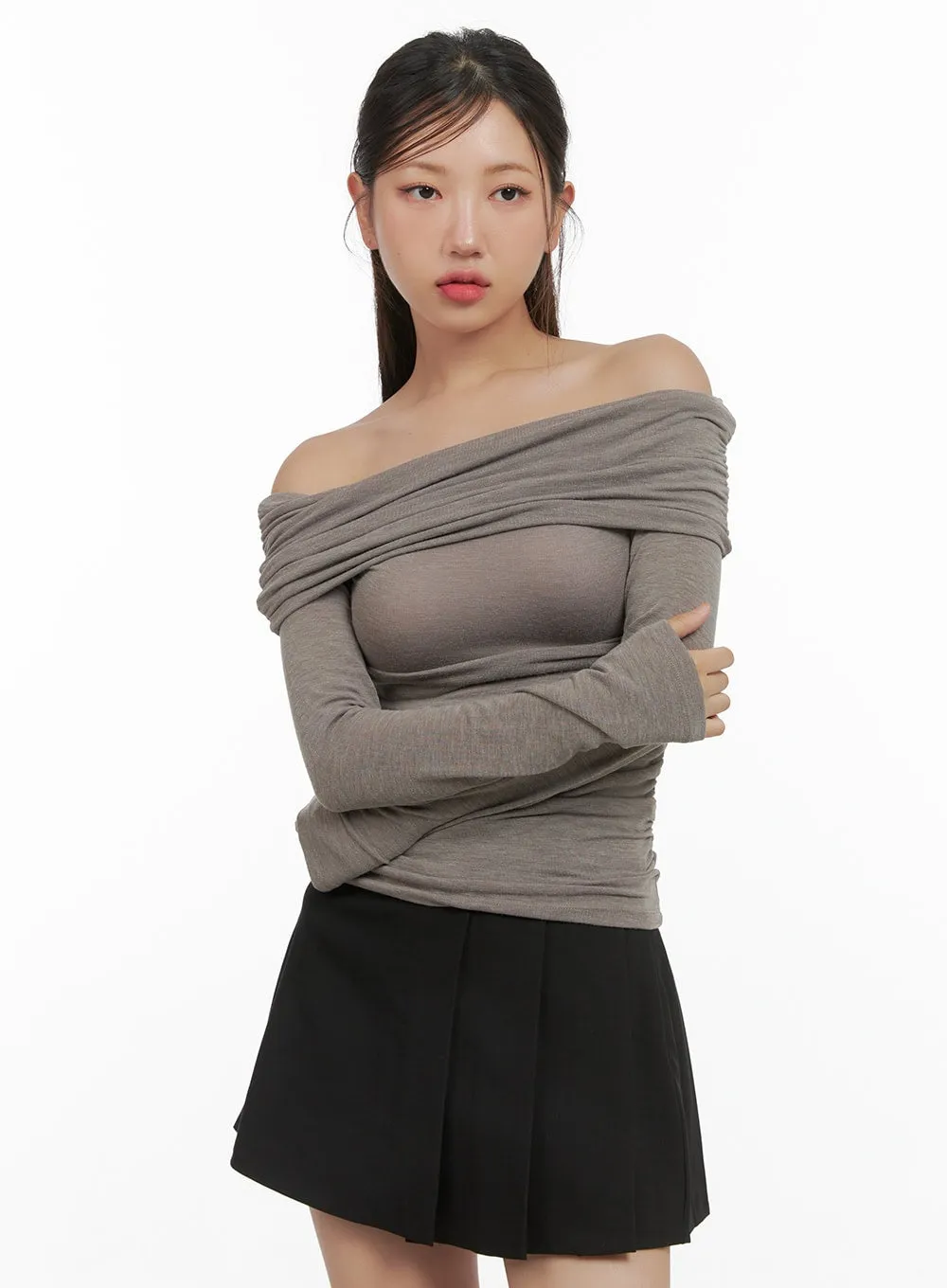 Cotton Shirred Off-Shoulder Long Sleeve CS404 sold by Lewkin