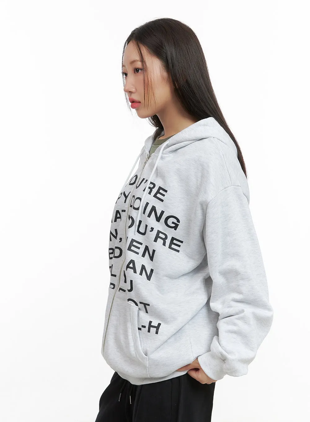 Oversize Lettering Cotton Zip Hoodie CS404 sold by Lewkin product image thumbnail 4