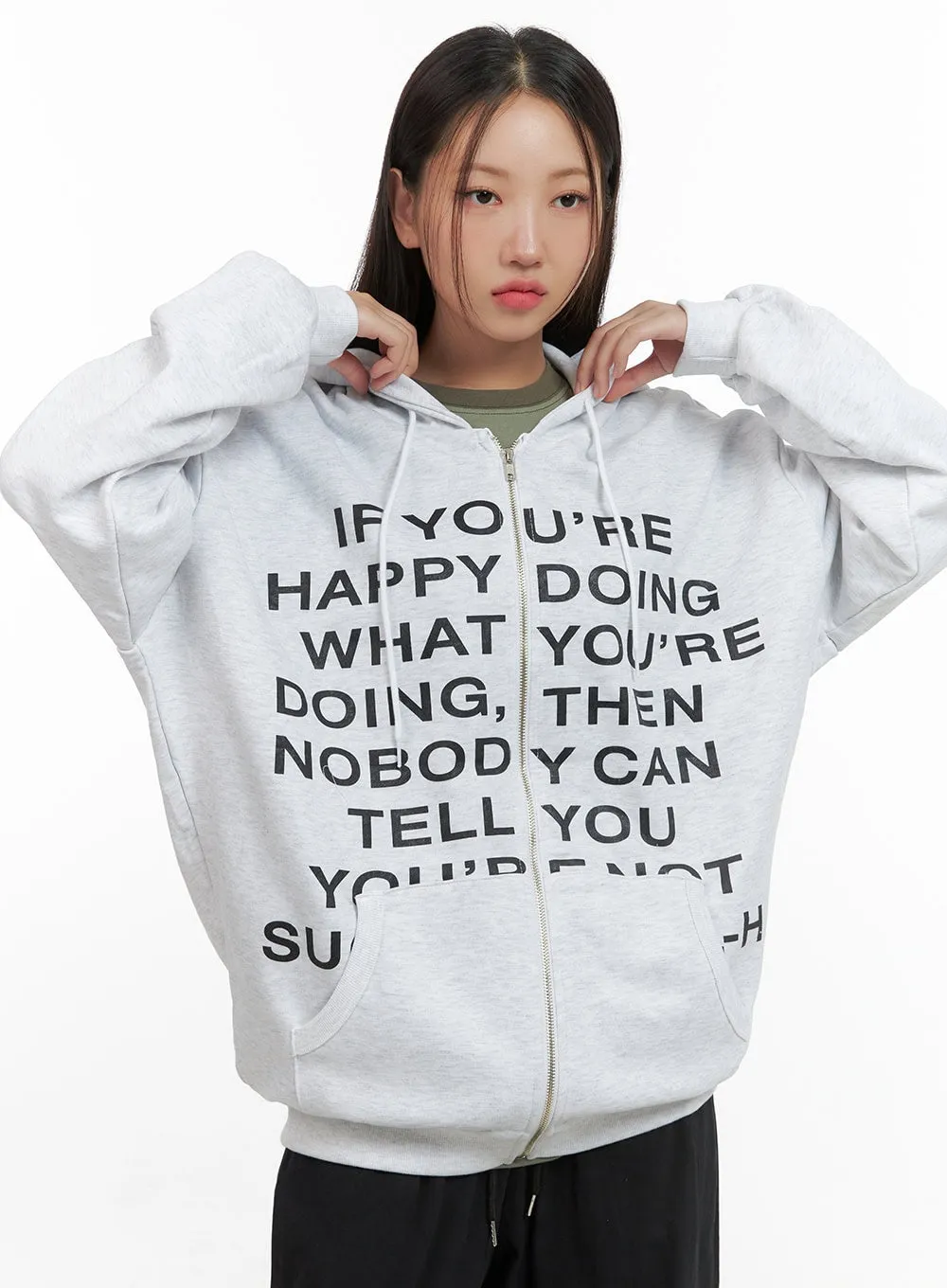Oversize Lettering Cotton Zip Hoodie CS404 sold by Lewkin