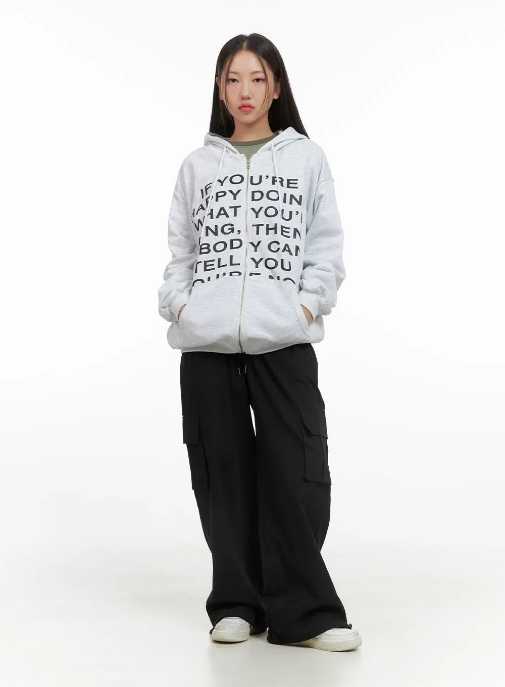 Oversize Lettering Cotton Zip Hoodie CS404 sold by Lewkin product image thumbnail 2