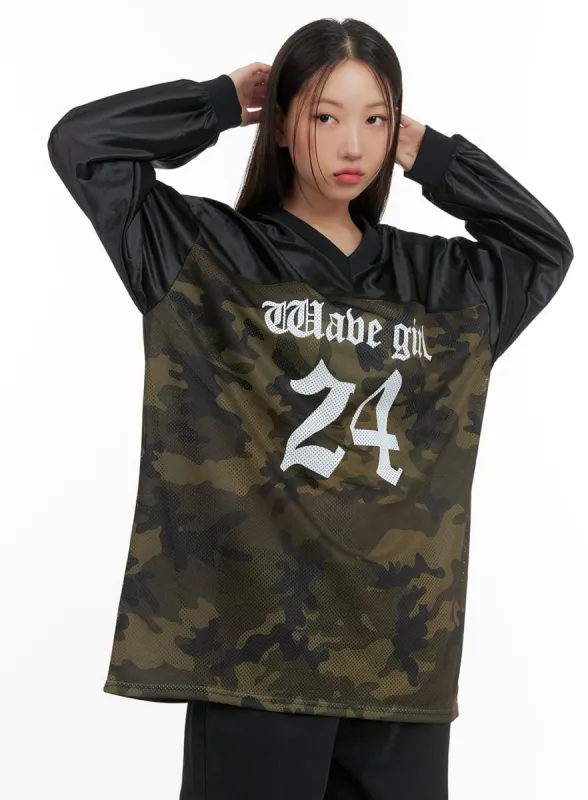 Oversized Camo Print Jersey Long Sleeve CS404 sold by Lewkin
