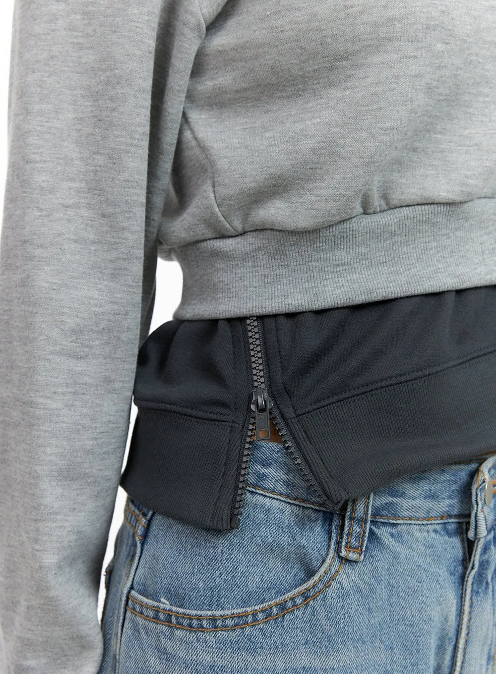 Side Zip Cotton Crop Sweatshirt CS404 sold by Lewkin product image thumbnail 3