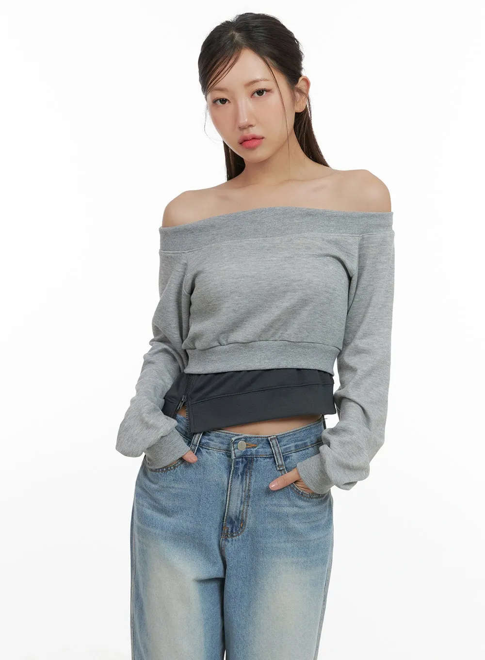Side Zip Cotton Crop Sweatshirt CS404 sold by Lewkin