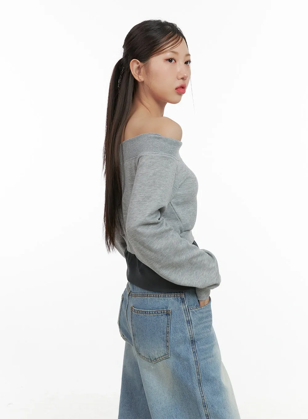 Side Zip Cotton Crop Sweatshirt CS404 sold by Lewkin product image thumbnail 5