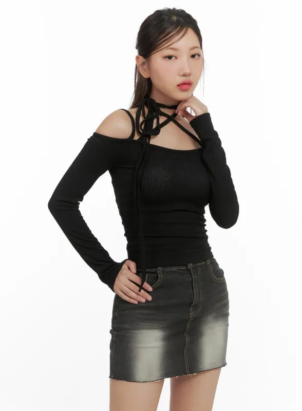 Balletcore Off-Shoulder Long Sleeve Tee CS405 sold by Lewkin