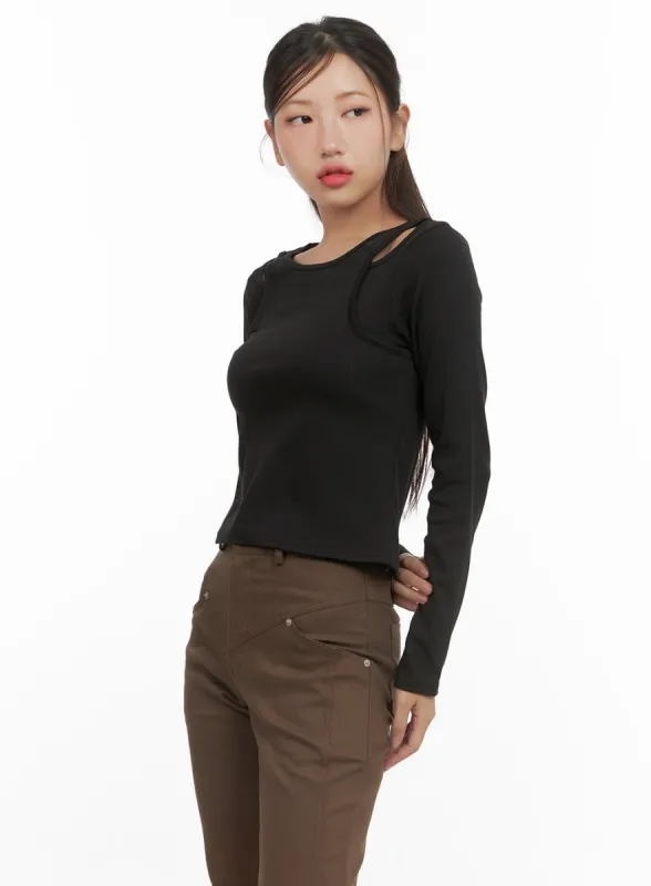Layered Cutout Long Sleeve Top CS405 sold by Lewkin