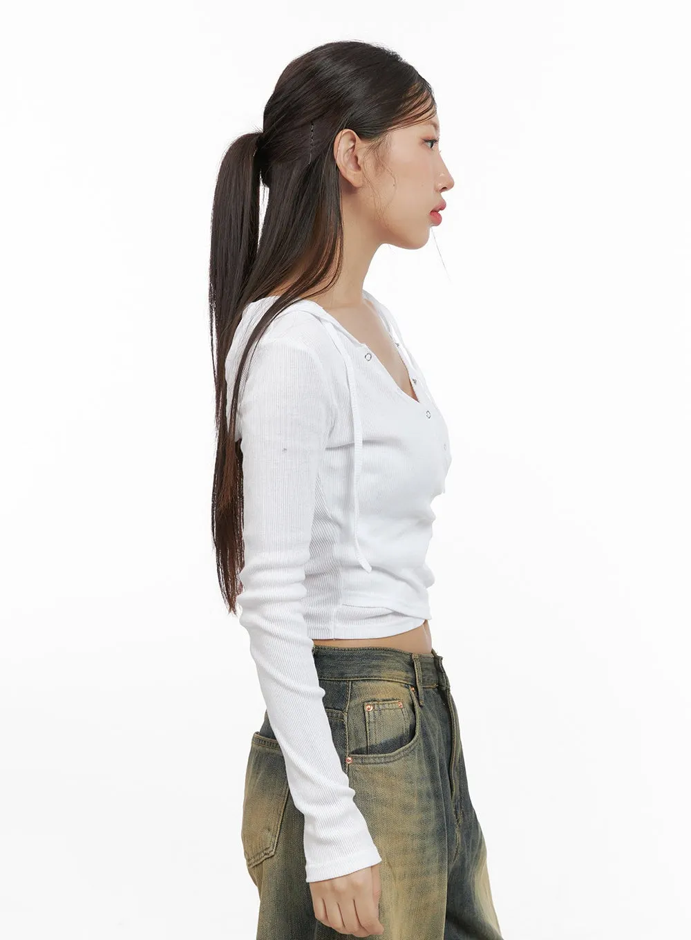 Ribbed Hoodie Long Sleeve Top CS405 sold by Lewkin product image thumbnail 4