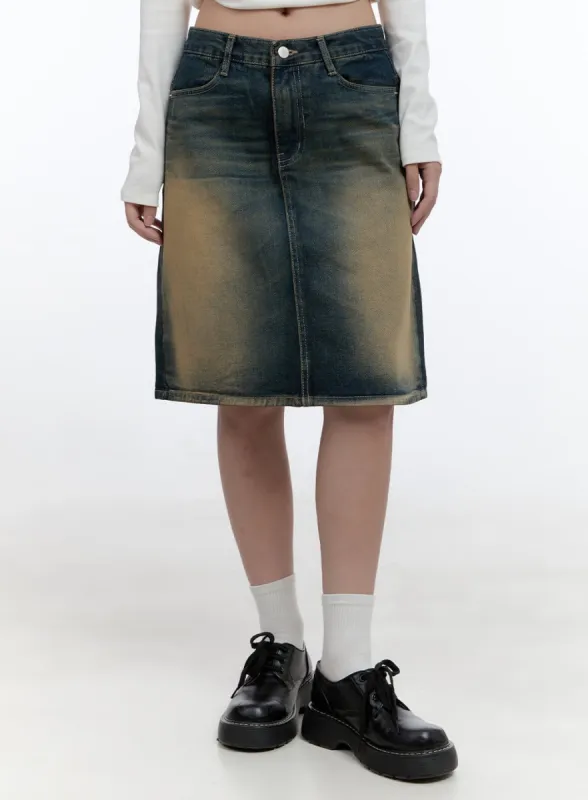 Vintage Wash Denim Midi Skirt CS406 sold by Lewkin