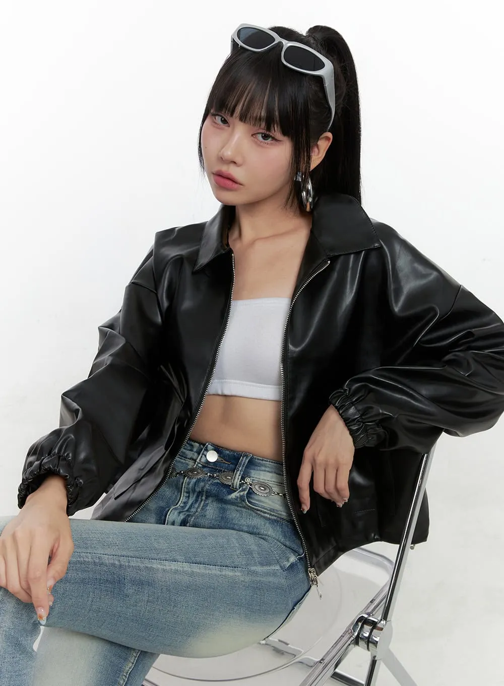 Two-Way Leather Zipper Jacket OS409 sold by Lewkin