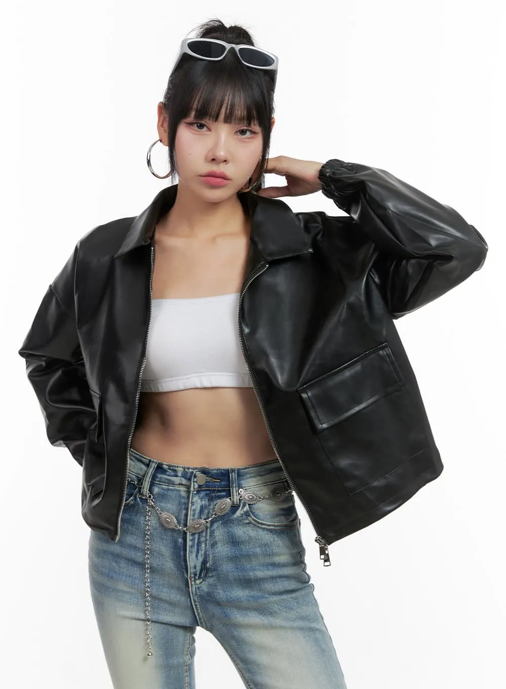 Two-Way Leather Zipper Jacket OS409 sold by Lewkin product image thumbnail 5