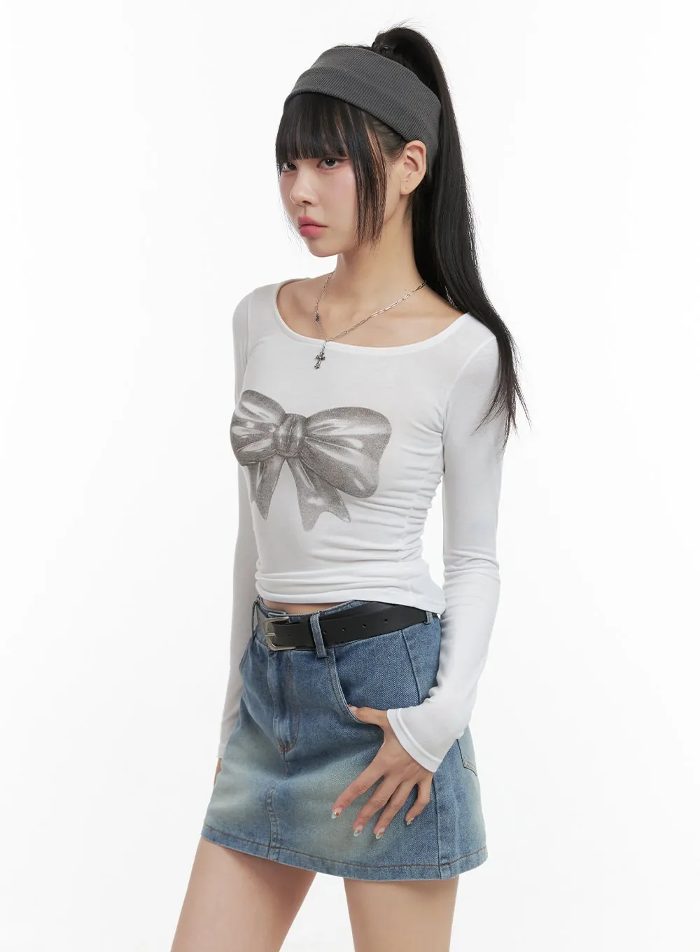 Slim Fit Ribbon Sleeve Tee OS409 sold by Lewkin product image thumbnail 5