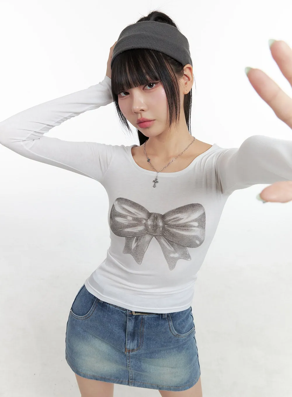 Slim Fit Ribbon Sleeve Tee OS409 sold by Lewkin
