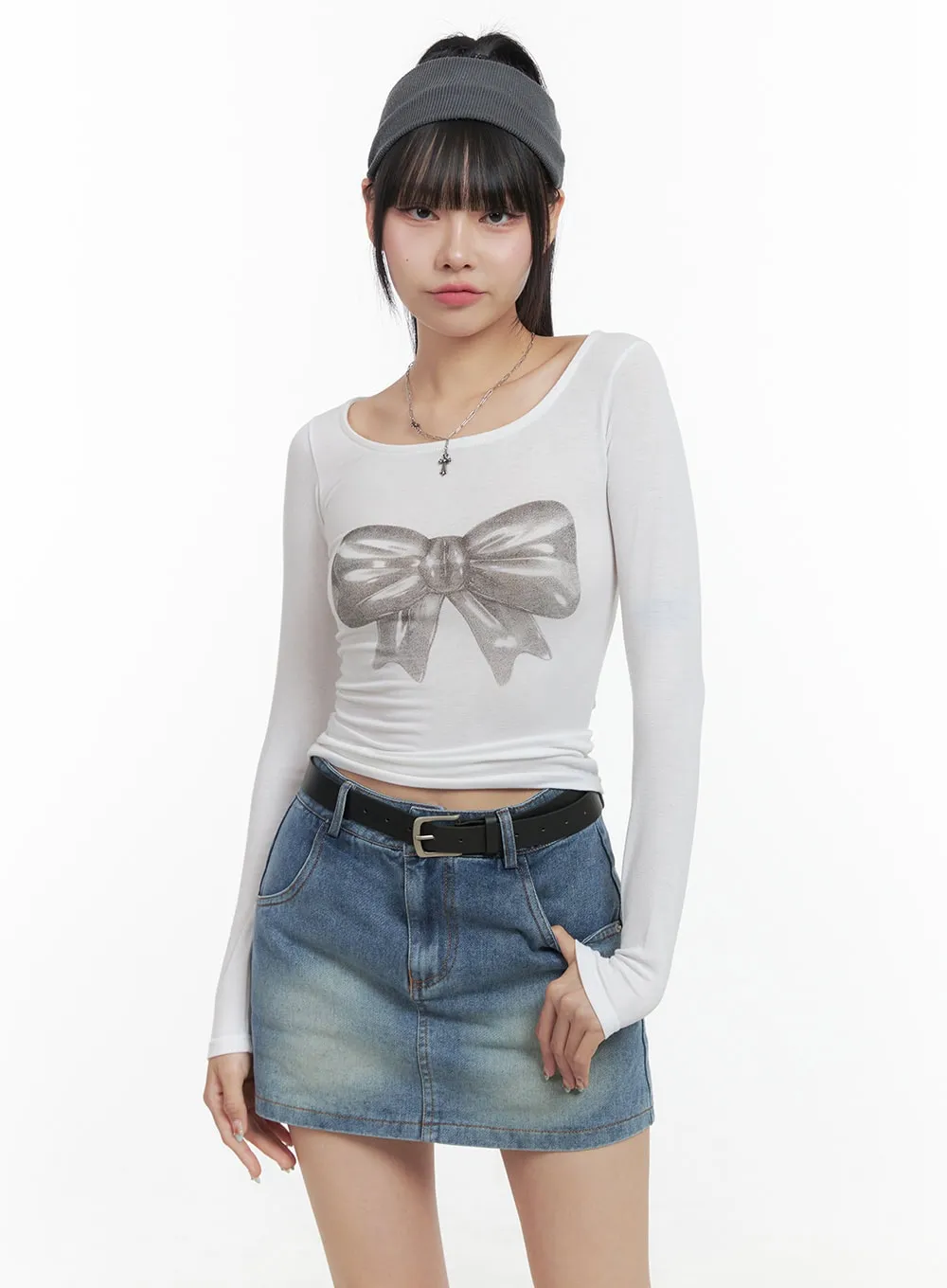 Slim Fit Ribbon Sleeve Tee OS409 sold by Lewkin product image thumbnail 4