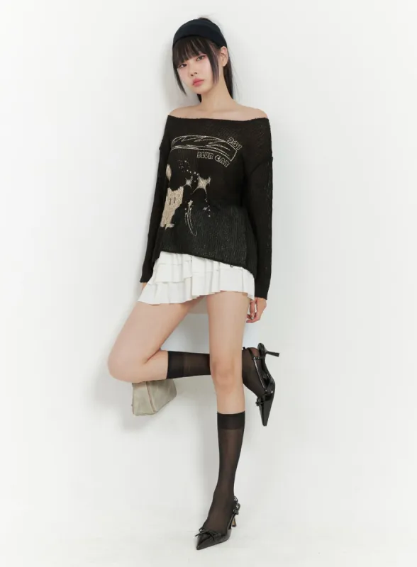 Banded Ruffle Mini Skirt OS409 sold by Lewkin