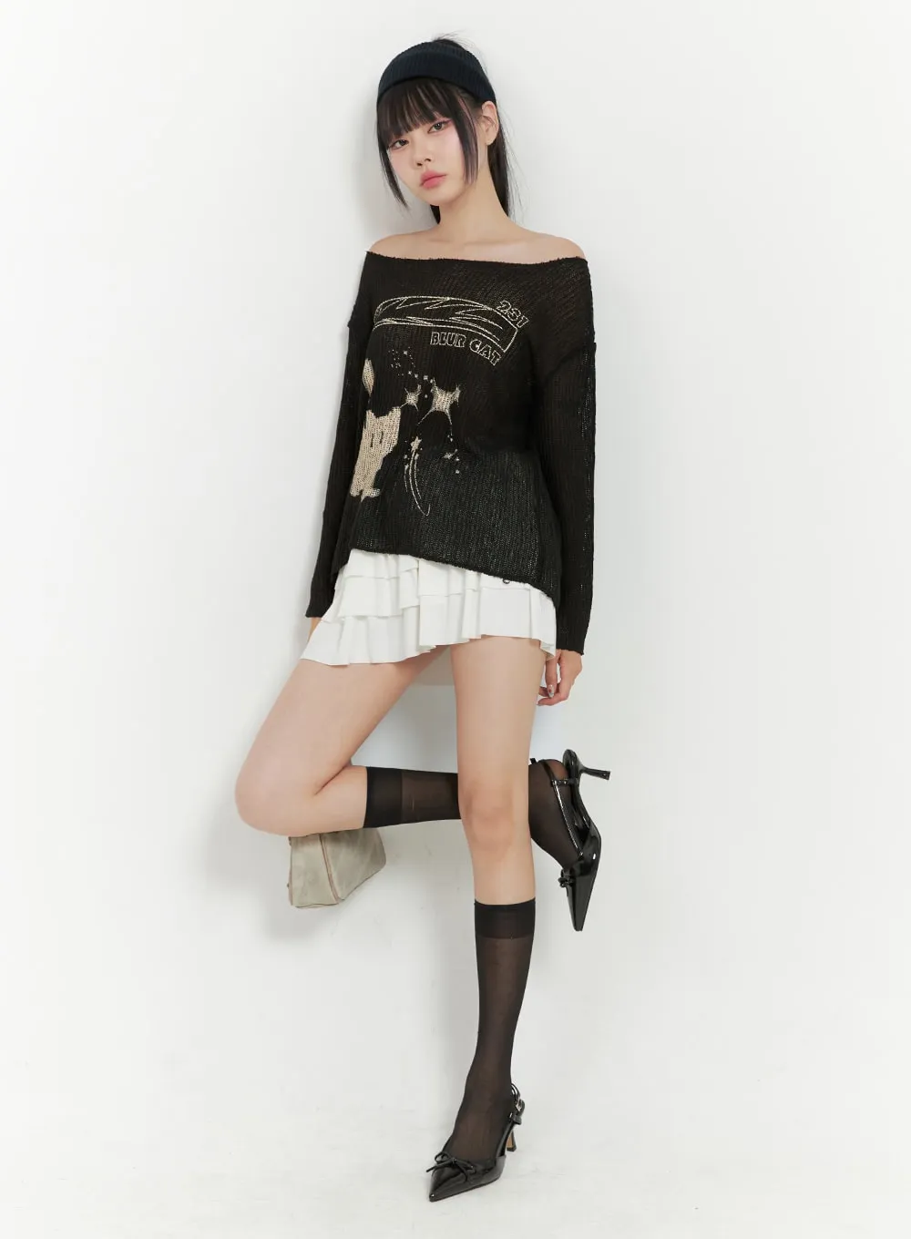 Banded Ruffle Mini Skirt OS409 sold by Lewkin