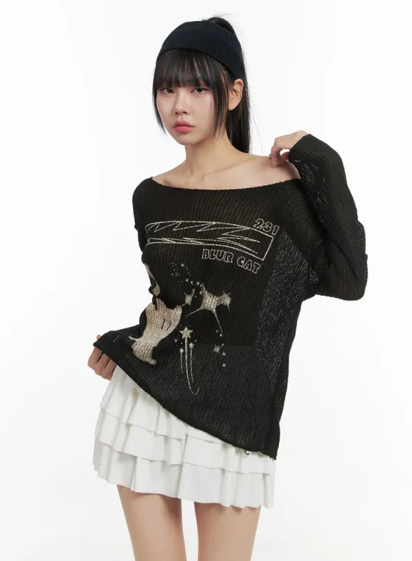 Printed Off-Shoulder Knit Top OS409 sold by Lewkin