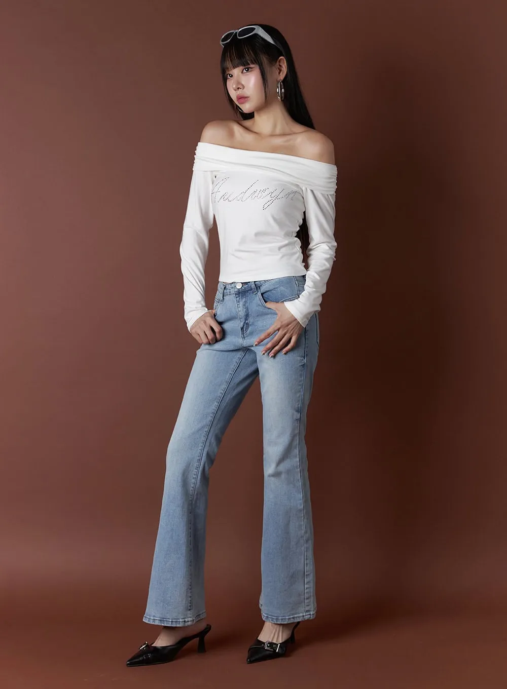 Lettering Off-Shoulder Slim Top OS409 sold by Lewkin product image thumbnail 2