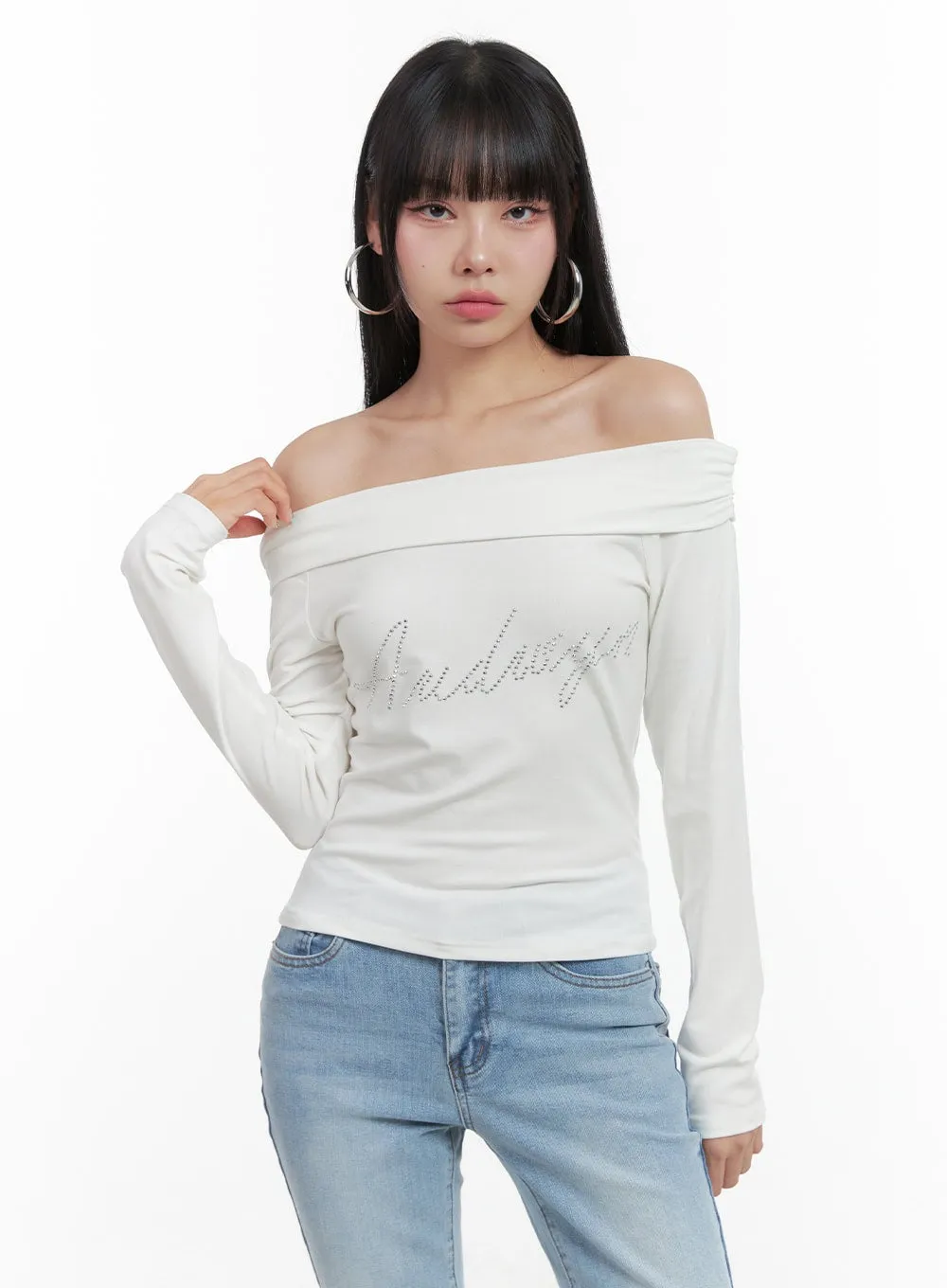 Lettering Off-Shoulder Slim Top OS409 sold by Lewkin product image thumbnail 5