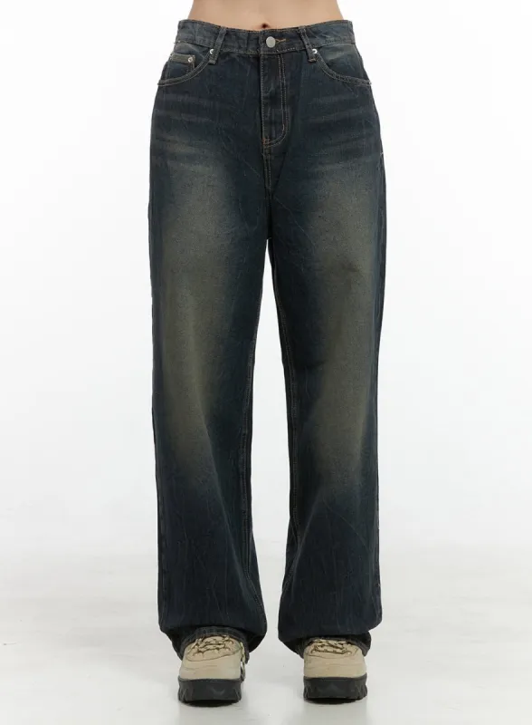 Aurora Deep-Washed Wide Leg Jeans OS410 sold by Lewkin