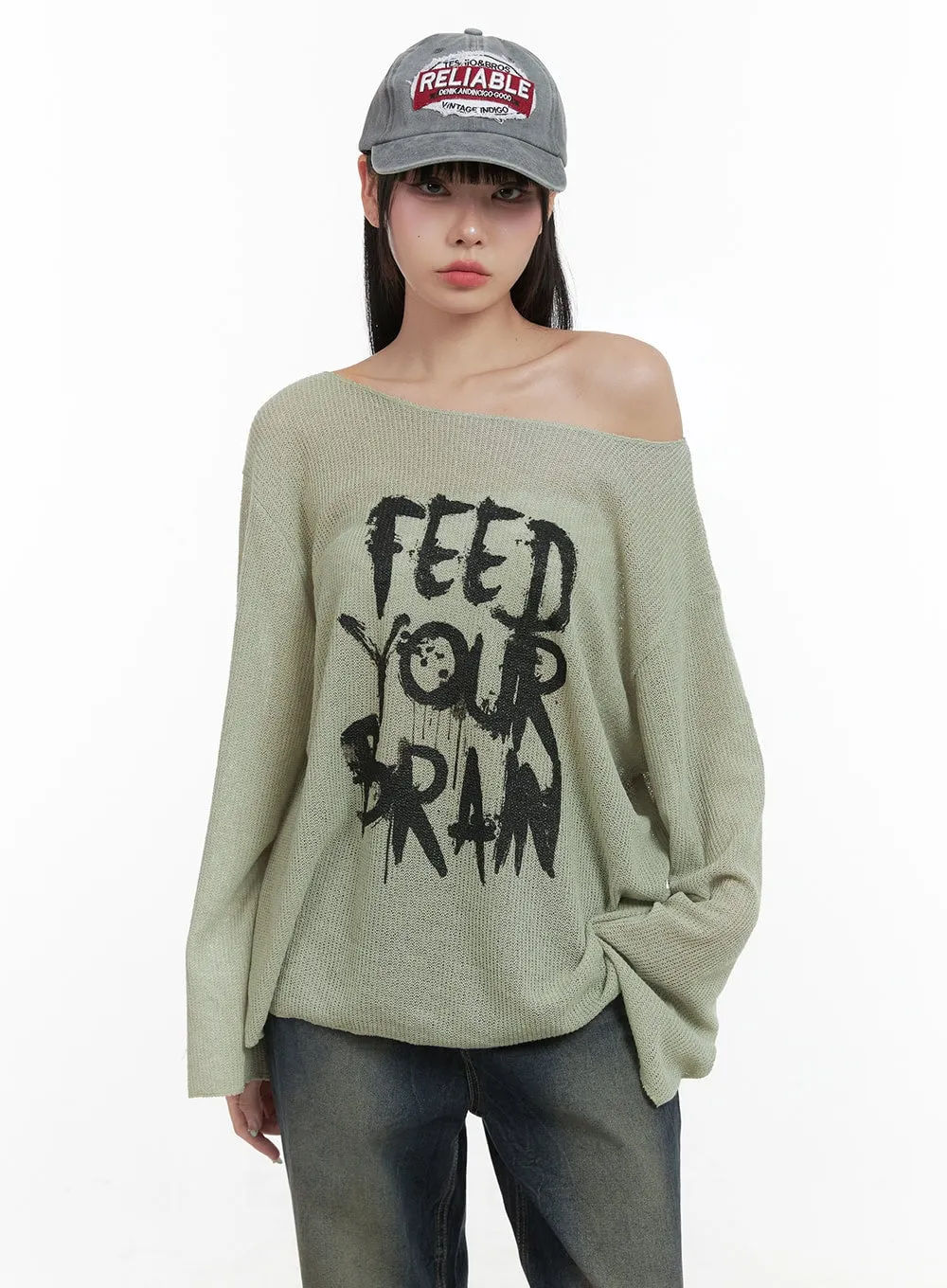 Lettered Boat Neck Off-Shoulder Knit OS410 sold by Lewkin product image thumbnail 2